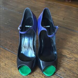 Pierre Hardy Purple and Green Peep-Toe Heels